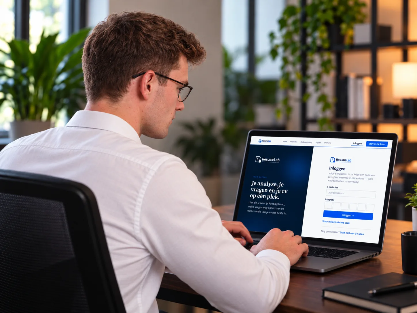 Martijn werkt aan een cv in CV Studio